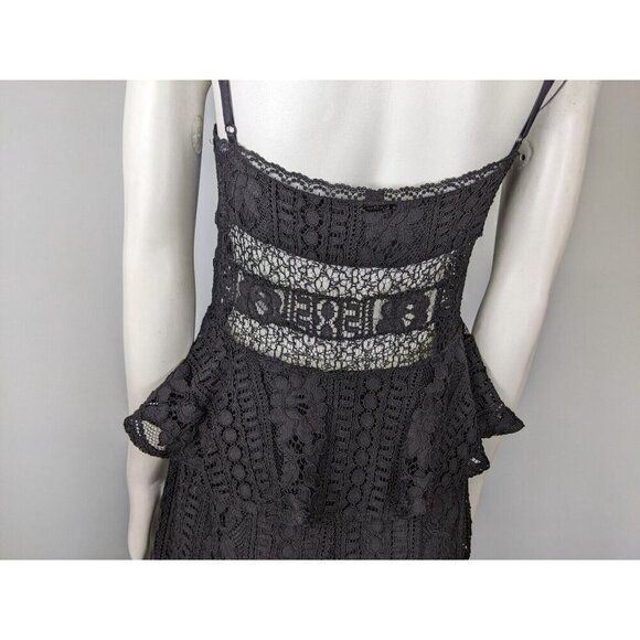 Marciano Guess Women's Dress Size 42 Black Lace Midi Sheath Peplum - Picture 10 of 16